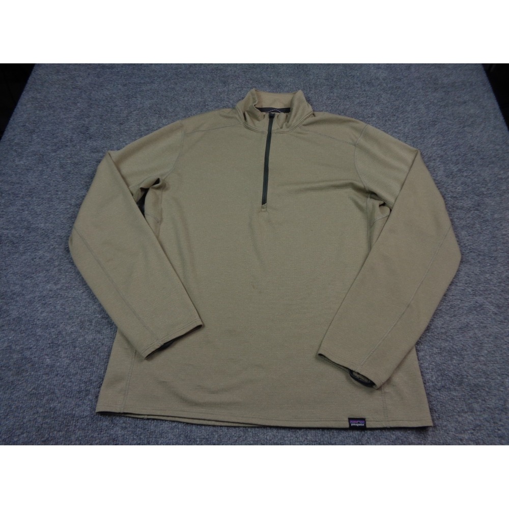 Patagonia Capilene Midweight Mens M Tan 1/4 Zip BaseLayer Waffle Polartec